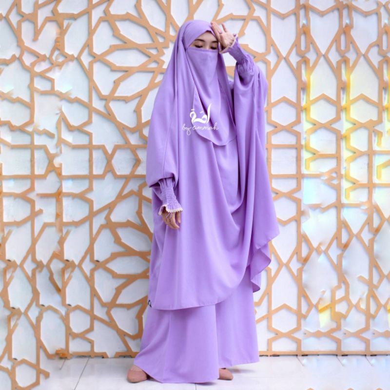 maryam gamis lengan pendek set french khimar by ummah /gamis busui /gamis adem / gamis lilac