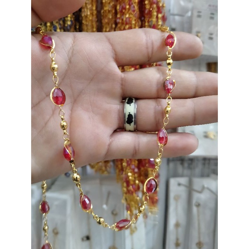 SET perhiasan wanita Kalung+gelang tangan motif batu permata giok lapis emas tidak pudar anti alergi