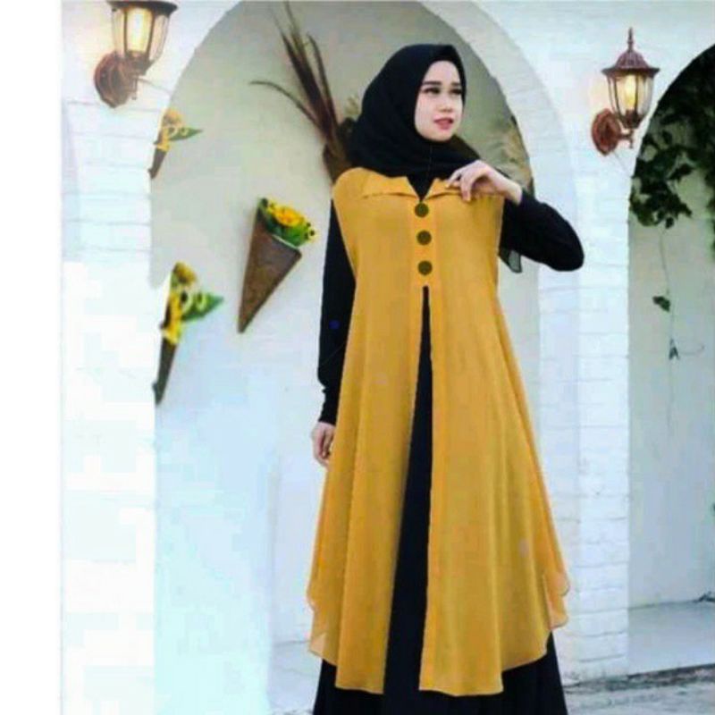 Outer Ceruty Cardigan Babydoll Tanpa Lengan Polos Fashion Muslim Terlaris