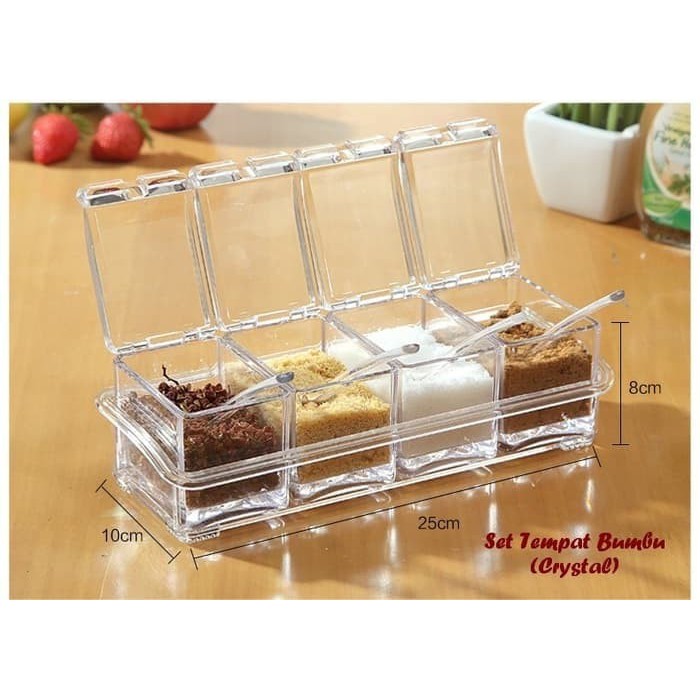 TEMPAT BUMBU DAPUR SET KOTAK WADAH ANEKA 4 PCS TRANSPARAN TB002