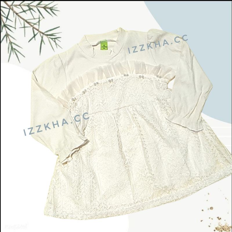 DRESS BAYI IMPORT MUTIARA DAN BROKAT USIA 6BLN-2TAHUN PUTIH PINK