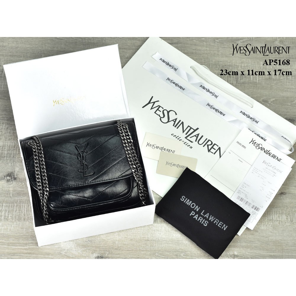 GROSIR TAS MURAH  Tas YSL Niki Chain Chevron Crinkled Leather Small Semi Premium AP5168