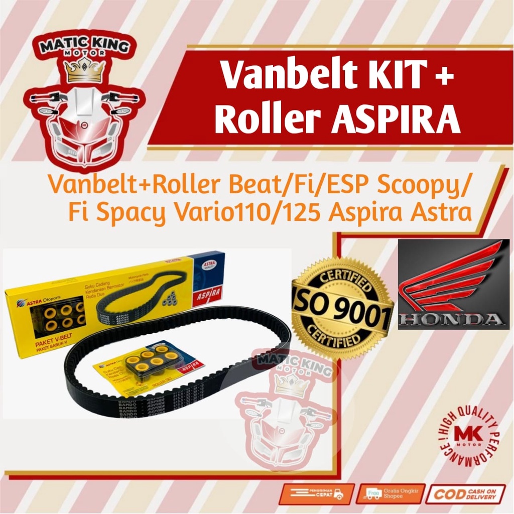 Vanbelt v belt van belt fanbelt kit set assy roller Beat Scoopy Vario Spacy 110 125 karbu fi street pop esp injeksi ASPIRA ASTRA OTOPARTS