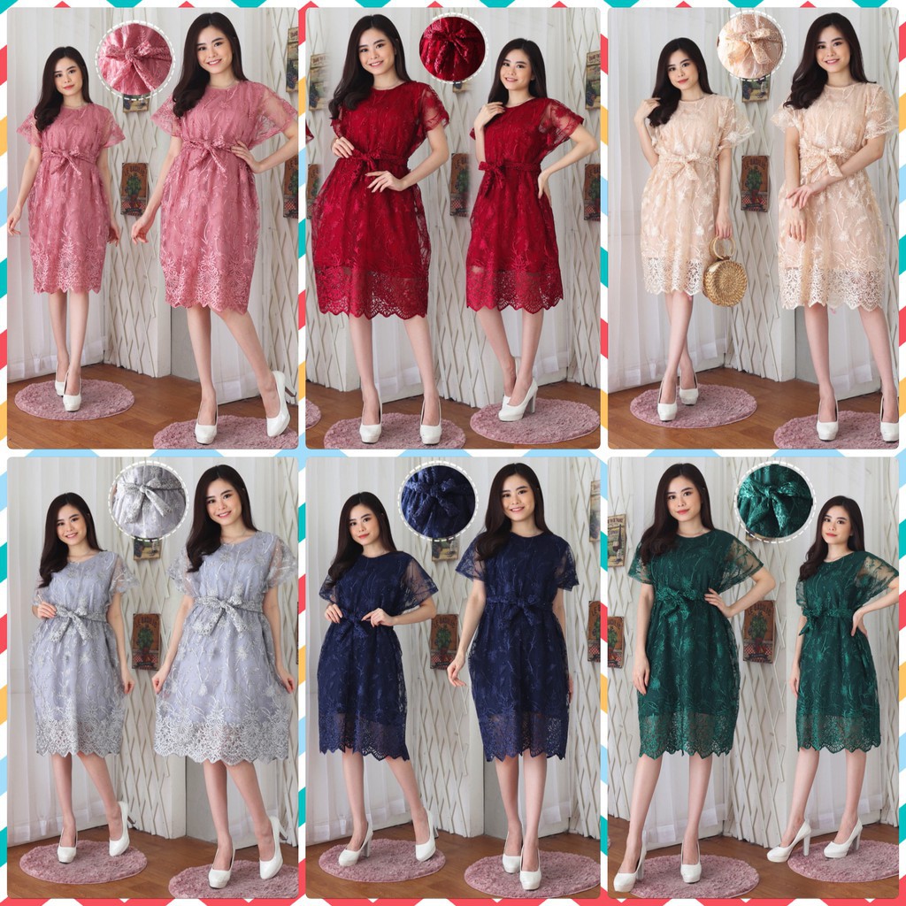 Aiyana Dress Nabila Brukat Bordir Tille Glitter Mutiara