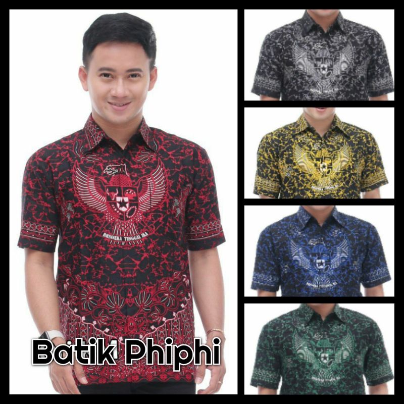 Kemeja Batik Pria Lengan Pendek Motif Garuda Size M, L, XL, XL ( ORIGINAL )