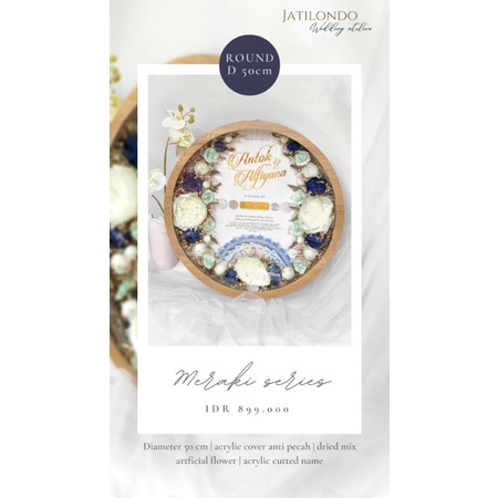 MAHAR PERNIKAHAN ELEGAN RUSTIC NAVY DISPLAY UANG DAN EMAS FRAME BULAT AKRILIK