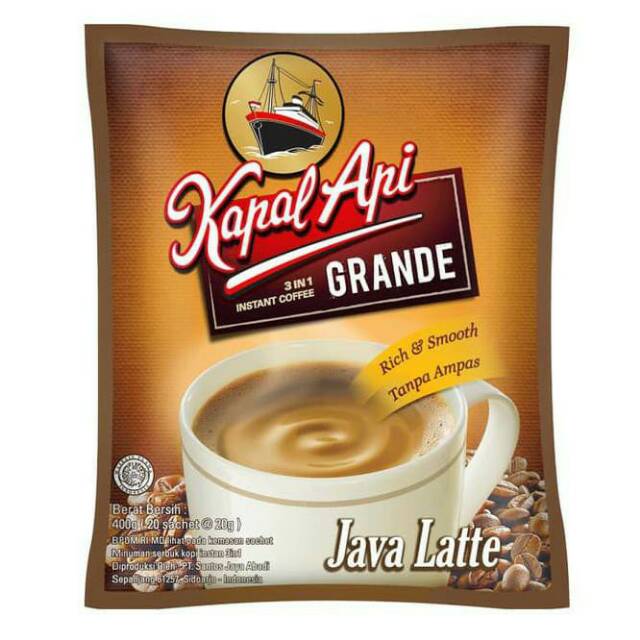 

KAPAL API GRANDE JAVA LATTE ISI 20/KAPAL API 3IN1 INSTAN COFFE/KOPI KAPAL API GRANDE ISI 20