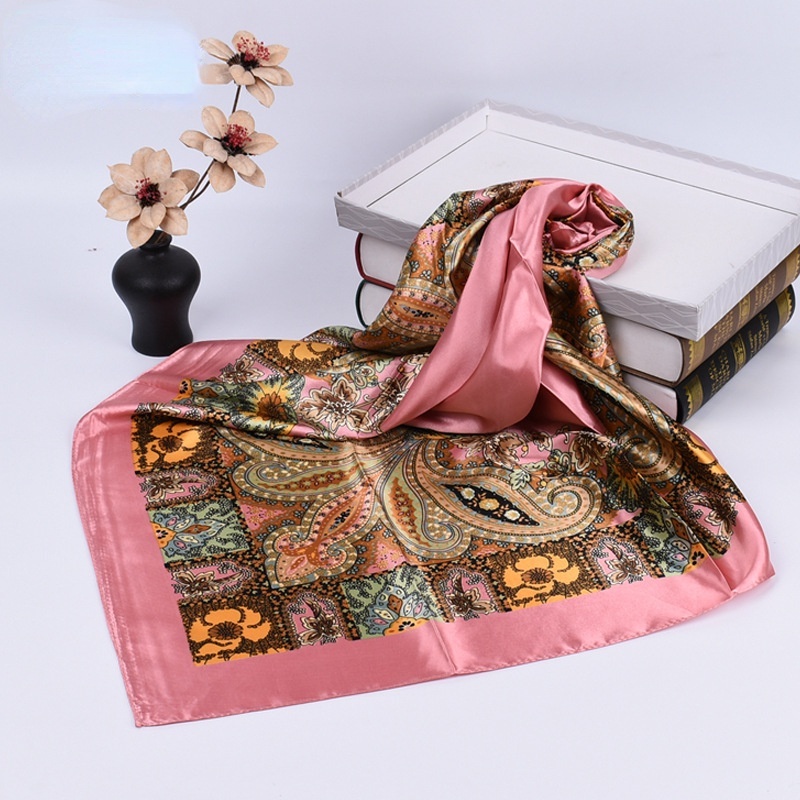 90x90 cm Syal Persegi Satin Motif Bunga Jambu Mete Besar Jilbab Wanita Hijab Scarf Leher Aksesoris / Sunscreen Hijab Segi Empat Voal Premium Motip Laser Cut / Outer Scarf