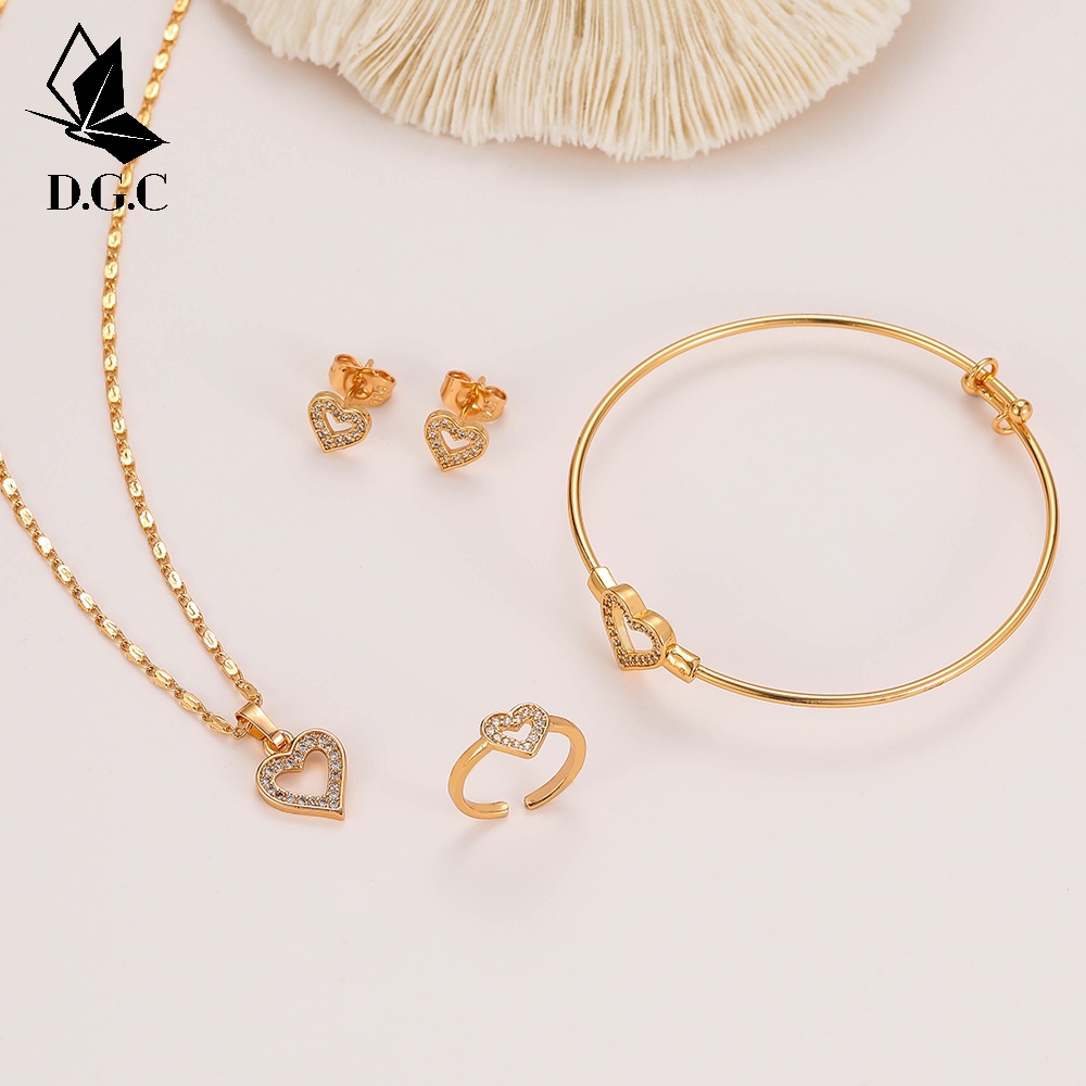 ♥D.G.C✨Titanium Set Perhiasan Anak Perempuan Satu Set Kalung Gelang Aksesoris Anting Korea Dan Cincin D482