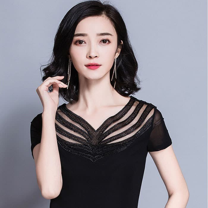 Baju Atasan Blouse Korea Fashion Wanita Lengan Pendek #010 - Hitam