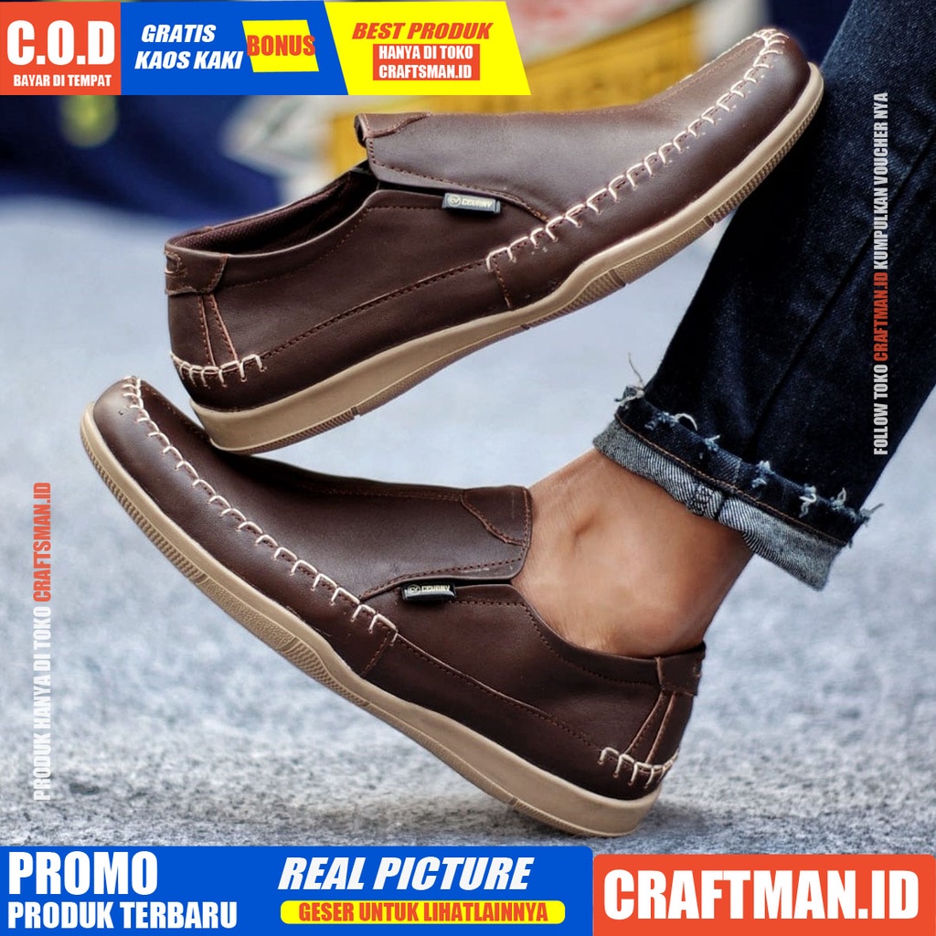 CRAFTS X DIVOC Sepatu Slip On Pria Kulit Asli Sepatu Pria Casual Pantofel Semi Formal Kerja Kantor