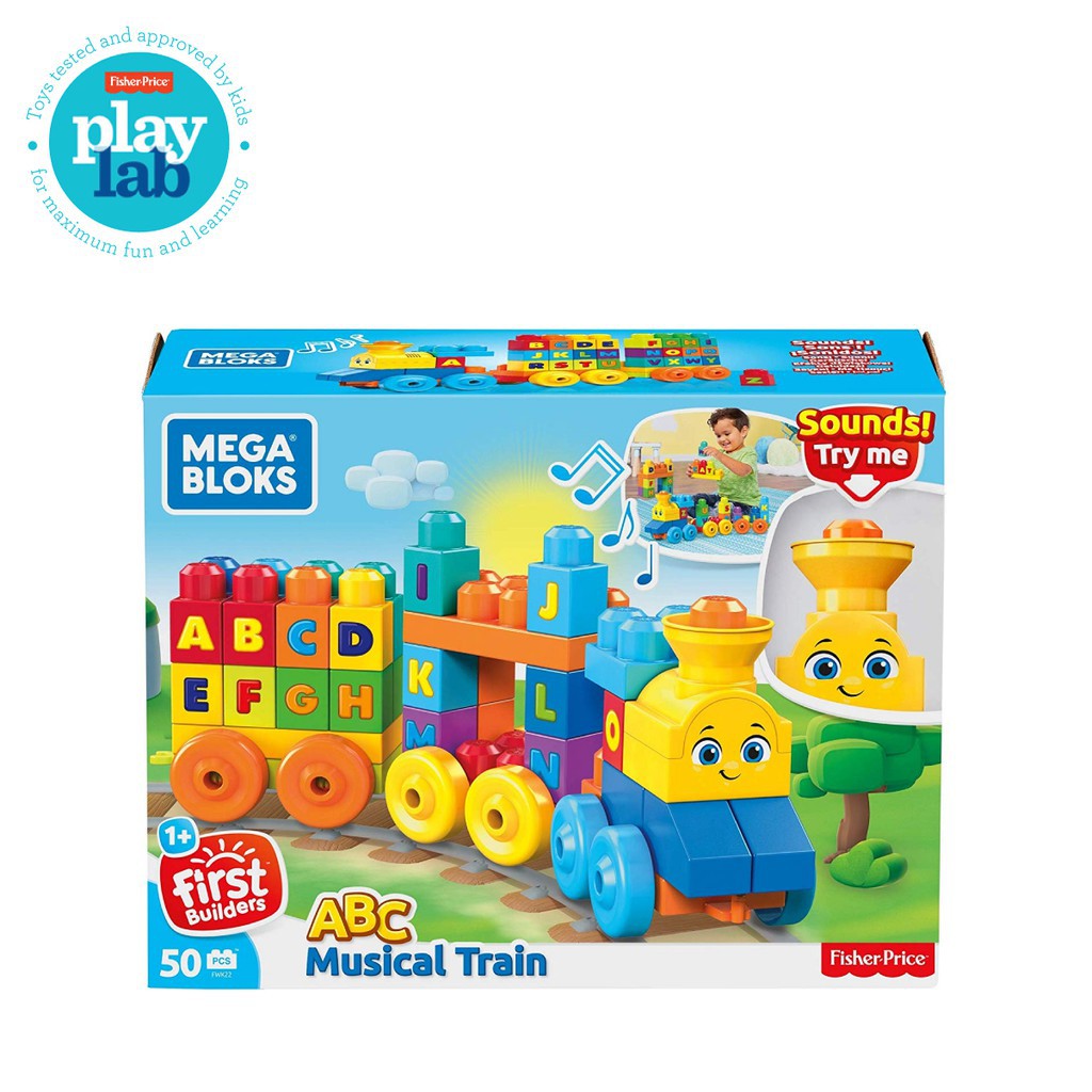 Mega Bloks ABC Musical Train Building Set (50 pieces) - Mainan Balok Susun Edukasi Anak