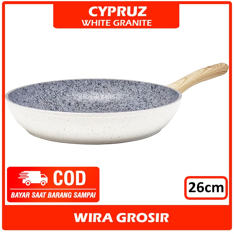 Cypruz 26cm Frying Pan Putih Granite | Wajan Keramik | Penggorengan Anti Lengket | Teplon Granit Cer