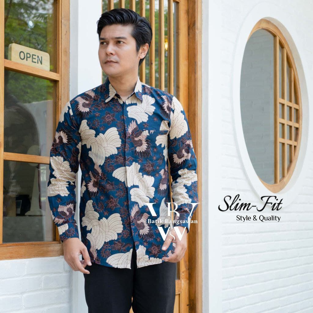 Kemeja batik slimfit lengan panjang size m l xl xxl xxxl