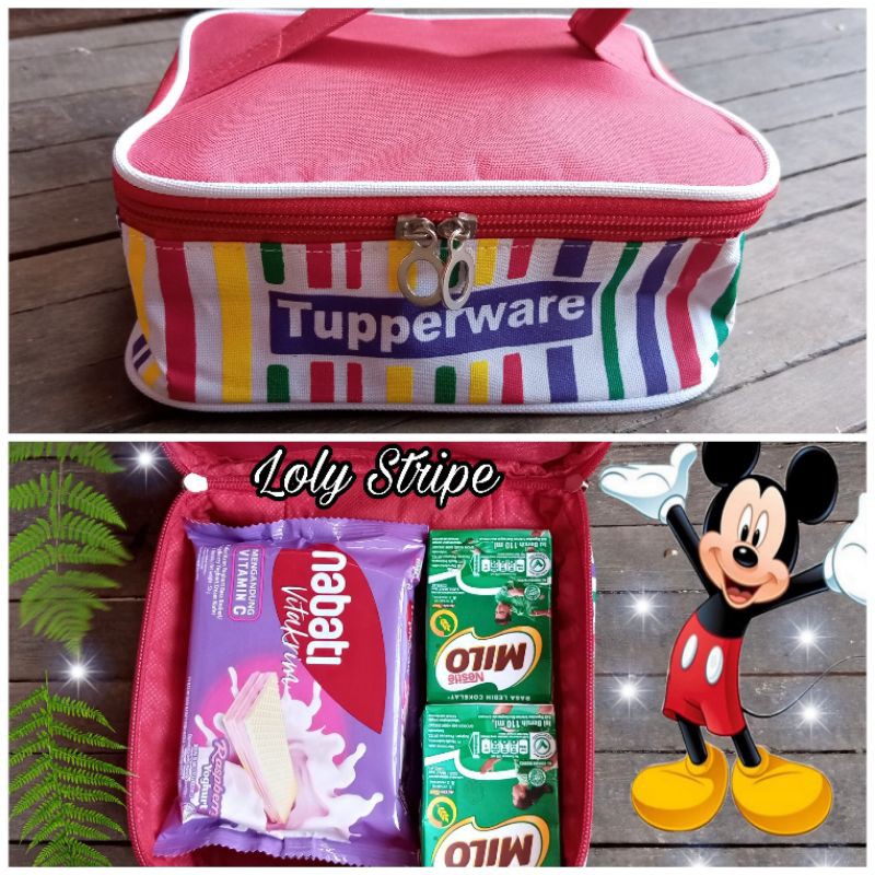 Tas Lolly tupp motif stripe Tupperware/tas bekal tupperware