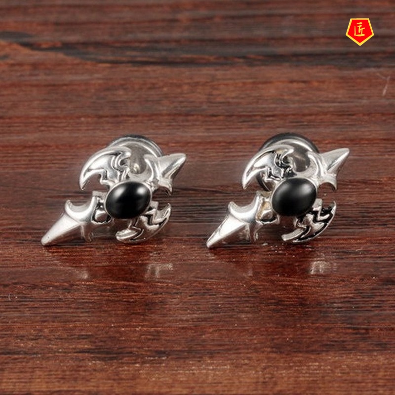 [Ready Stock]Men's Fashion Knight Cross Stud Earrings