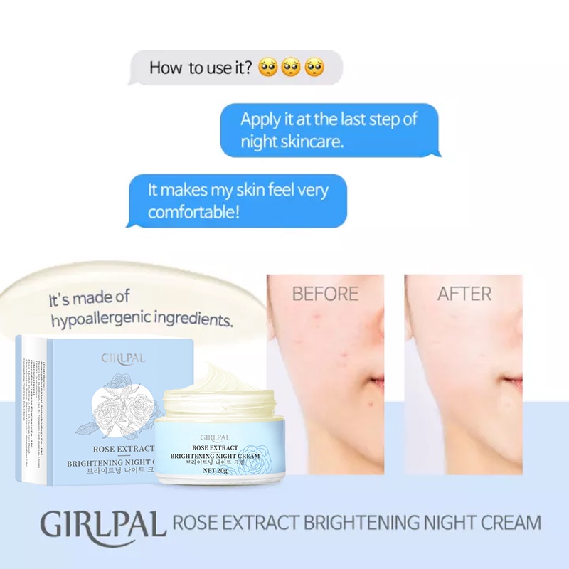 GIRLPAL 20g Rose Brightening Cream Vitamin C + Niacinamide Day &amp; Night Brightening Moisturizing Skin Cream GPSRF1004 GPSRF1005