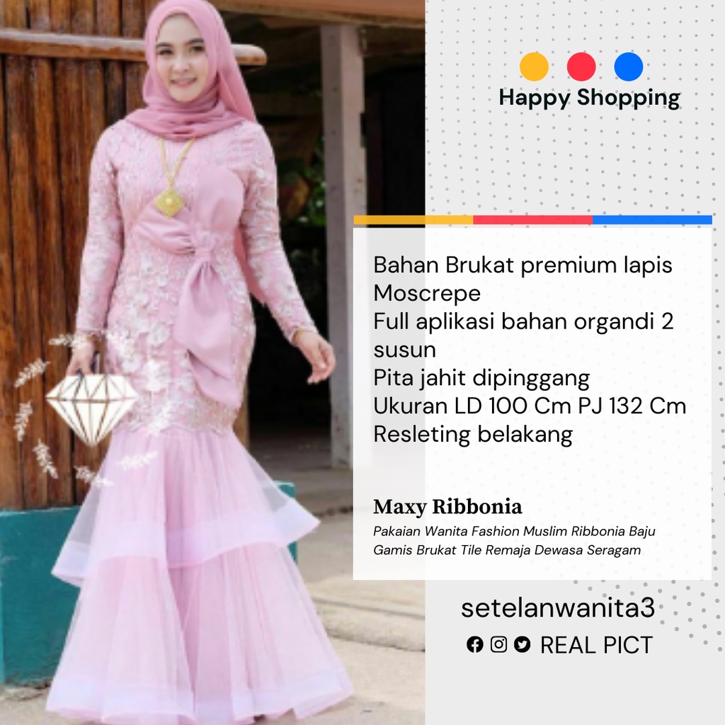 Pakaian Wanita Fashion Muslim Ribbonia Baju Gamis Brukat Tile Remaja Dewasa Seragam Pesta Wanita Mus