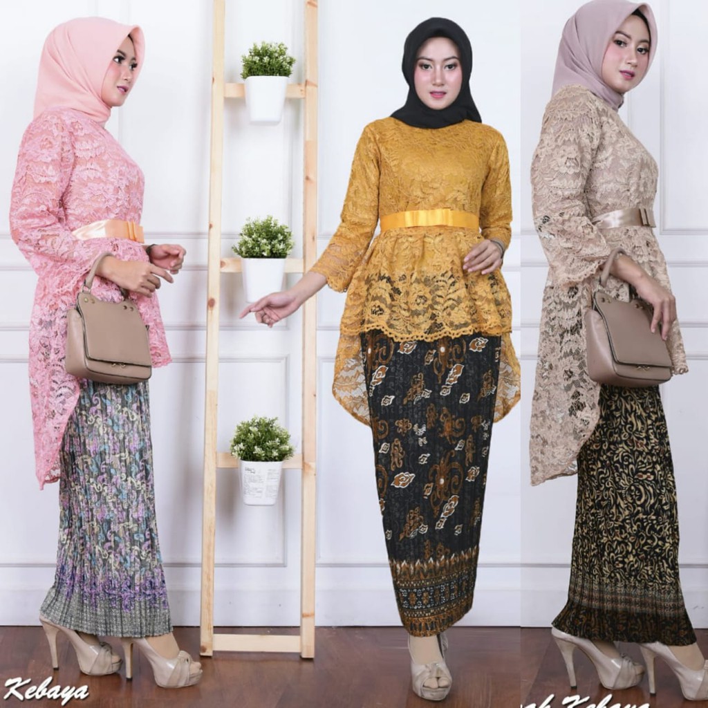 SB Collection Stelan Kebaya Rima Blouse Brukat Pita Dan Rok Plisket Maxi Jumbo Batik Wanita