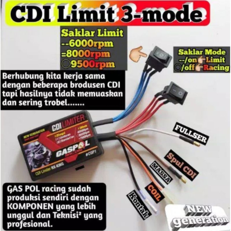 CDI Limiter CDI Lost And Limit CDI 3 Mode Kupang Cdi Racing Rx King Rx K Racing ( Untuk mesin Standa