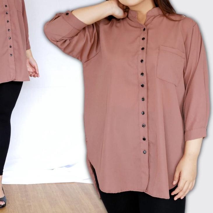 ◄ Kemeja Tunik Jumbo Terbaru / Tunik Kemeja Krah Shanghai Kekinian / Tunik Jumbo Xxxl Ld 120 Modern 