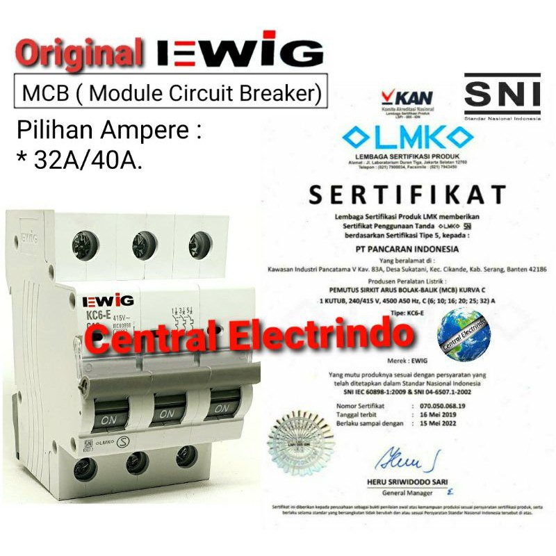 MCB EWIG 3Phase 32A/40A SNI.