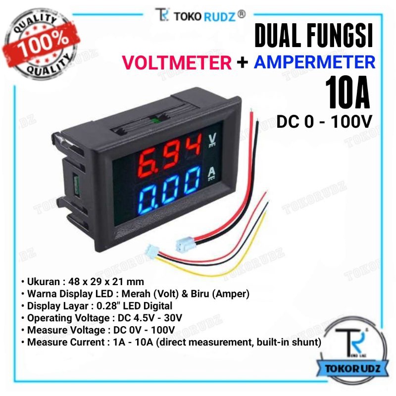 DC Dual Volt Amper Meter Digital 10 Amper Meter Voltmeter 0-100V Ammeter