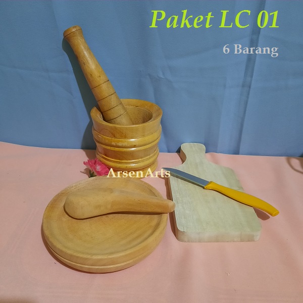 Mainan Anak Perempuan Paket LC 01 Mainan Alat Dapur Tradisional Lumpang Cobek 4 Mainan