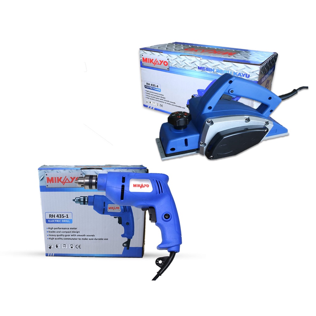 PAKET 2 SET MIKAYO  MESIN BOR LISTRIK 10 MM &amp; MESIN PLANER / MESIN SERUTPAKET MURAH