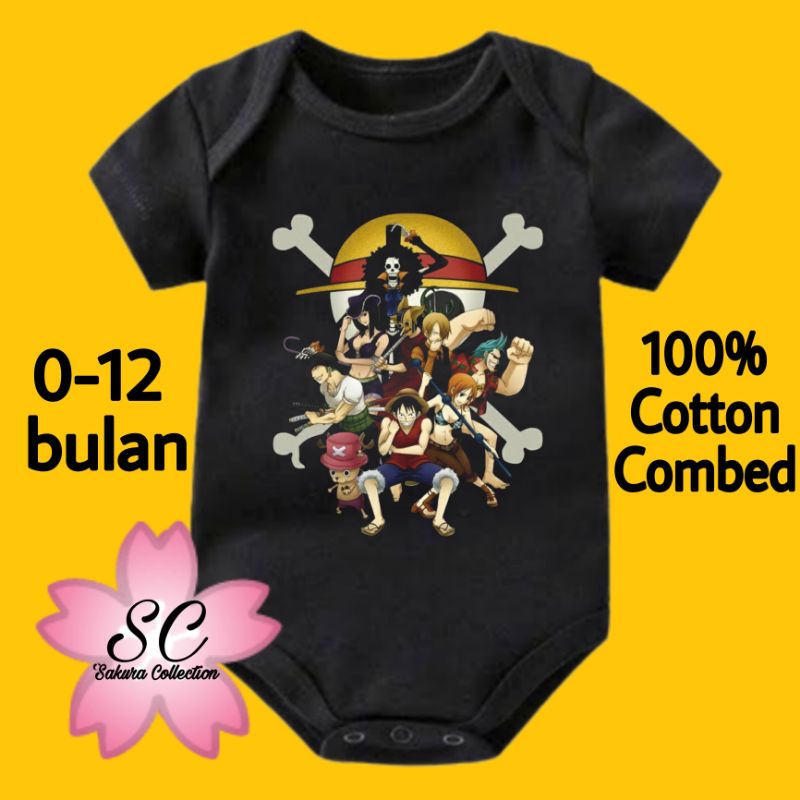 SC Kaos baju bayi jumper baby kids pendek Anime ONE PIECE Monkey D Luffy import logo tulisan usia 0 1 2 3 4 5 6 7 8 9 10 11 12 bulan sampai umur 1 tahun adem jumpsuit babysuit romper bodysuit jumpsuit little anak kecil laki laki perempuan nyaman lembut