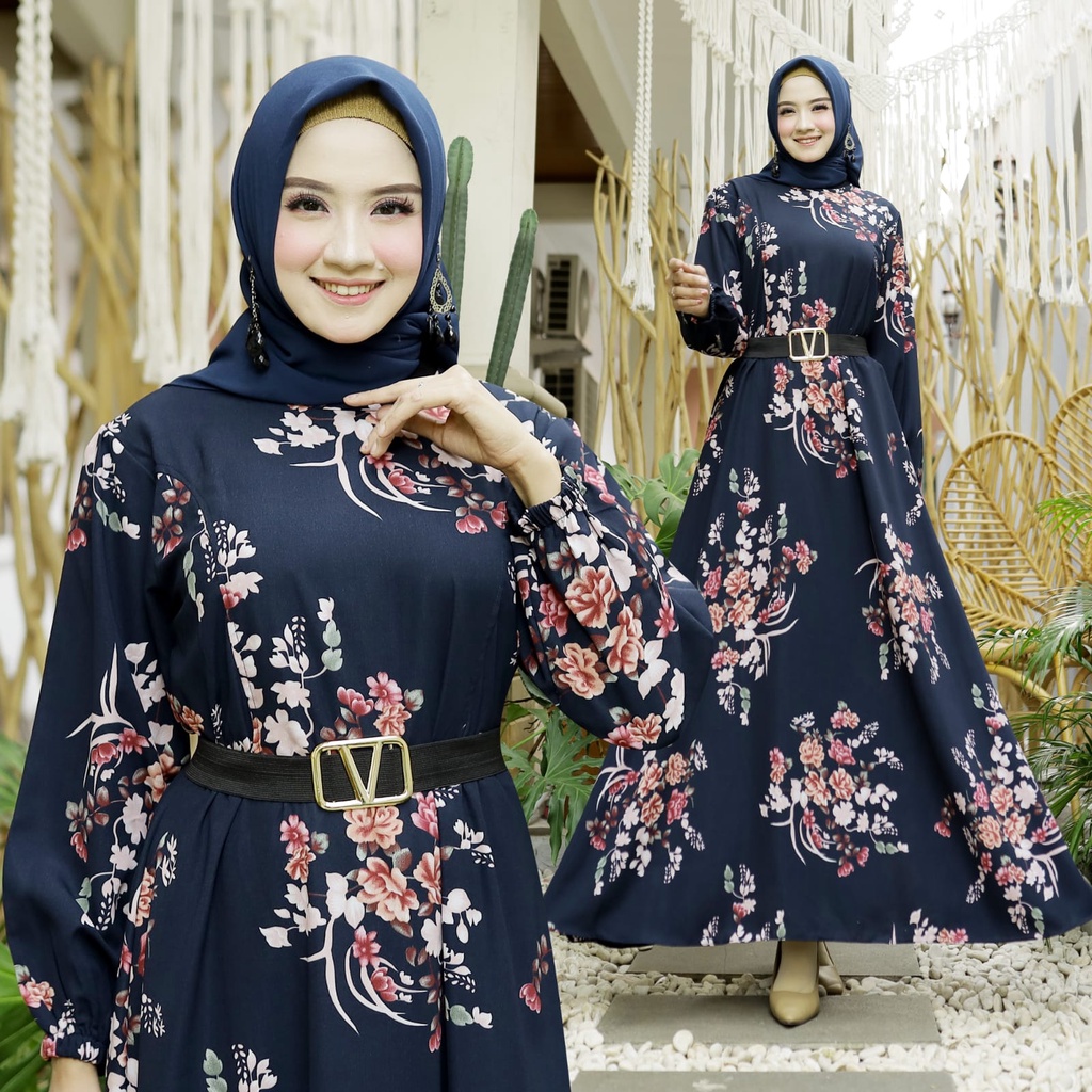 HOPYLOVY - Gamis Wanita Maxi Dress welia flower FREE Belt V