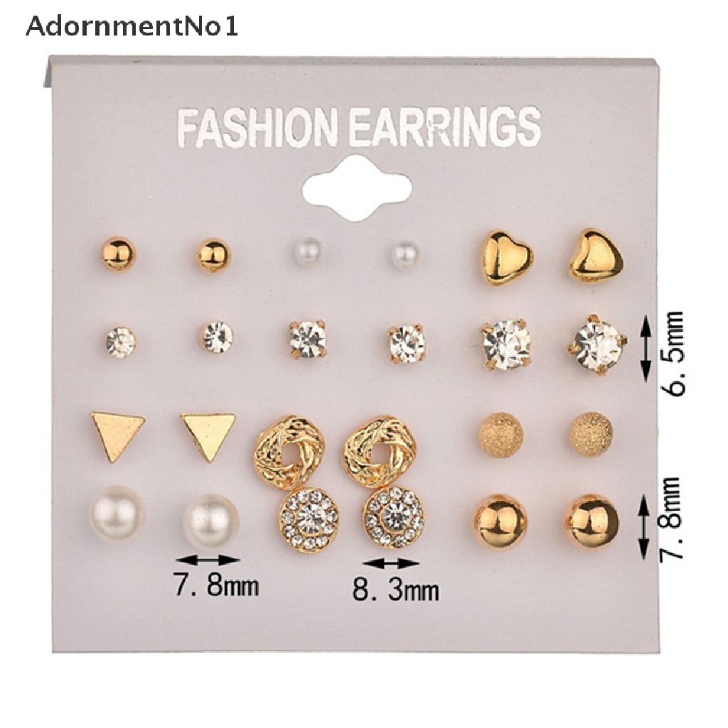 (AdornmentNo1) 12pcs / Set Anting Tusuk Aksen Kristal / Berlian Imitasi Untuk Perhiasan Wanita