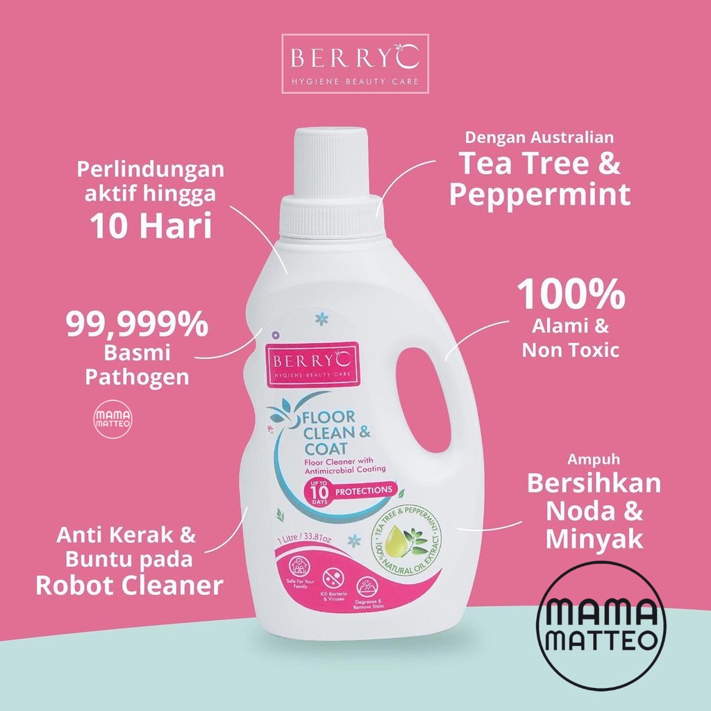 BerryC Floor Cleaner &amp; Coat 1L /  Cairan pembersih lantai manual / Robot Cleaner aroma peppermint bebas bakteri 10 hari / BANDUNG