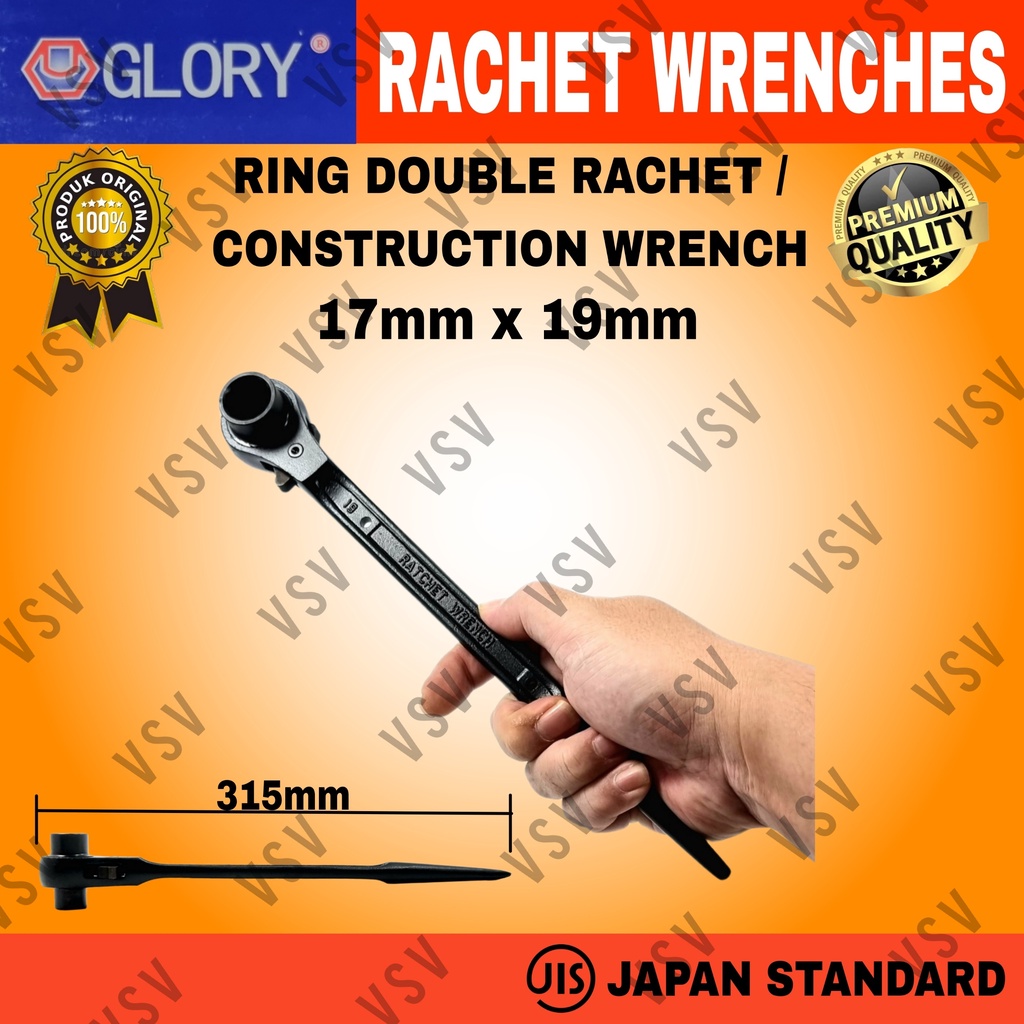 Kunci Ring Double Rachet 17x19mm Kunci Skafolding Construction Wrench Sok Rachet