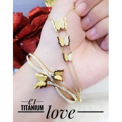 TiTanium set gelang kalung kupu p62839