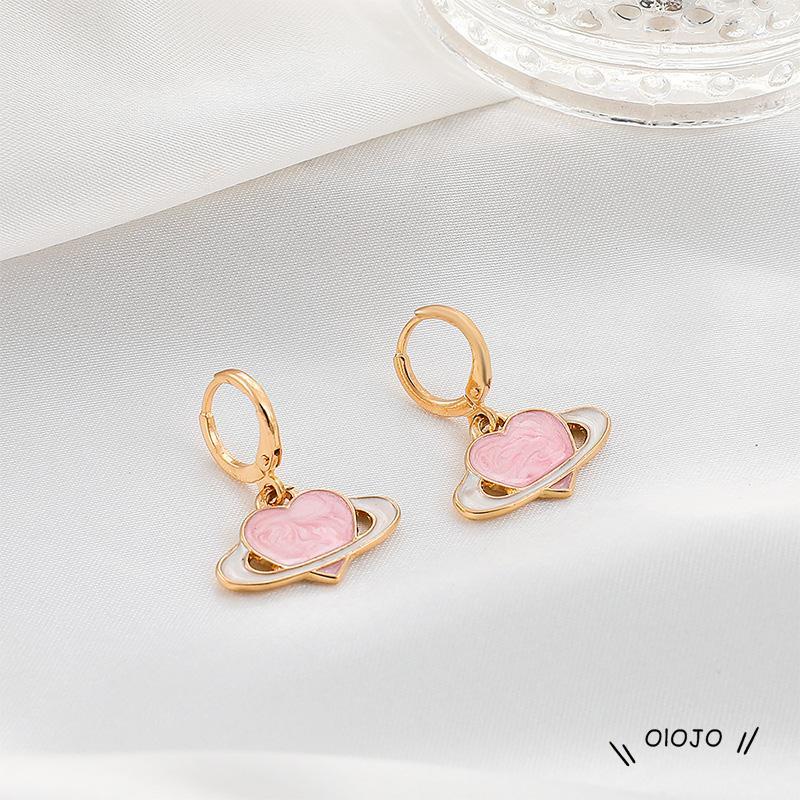 Anting Tusuk Gantung Desain Saturnus Warna Pink Kreatif Untuk Wanita ol2