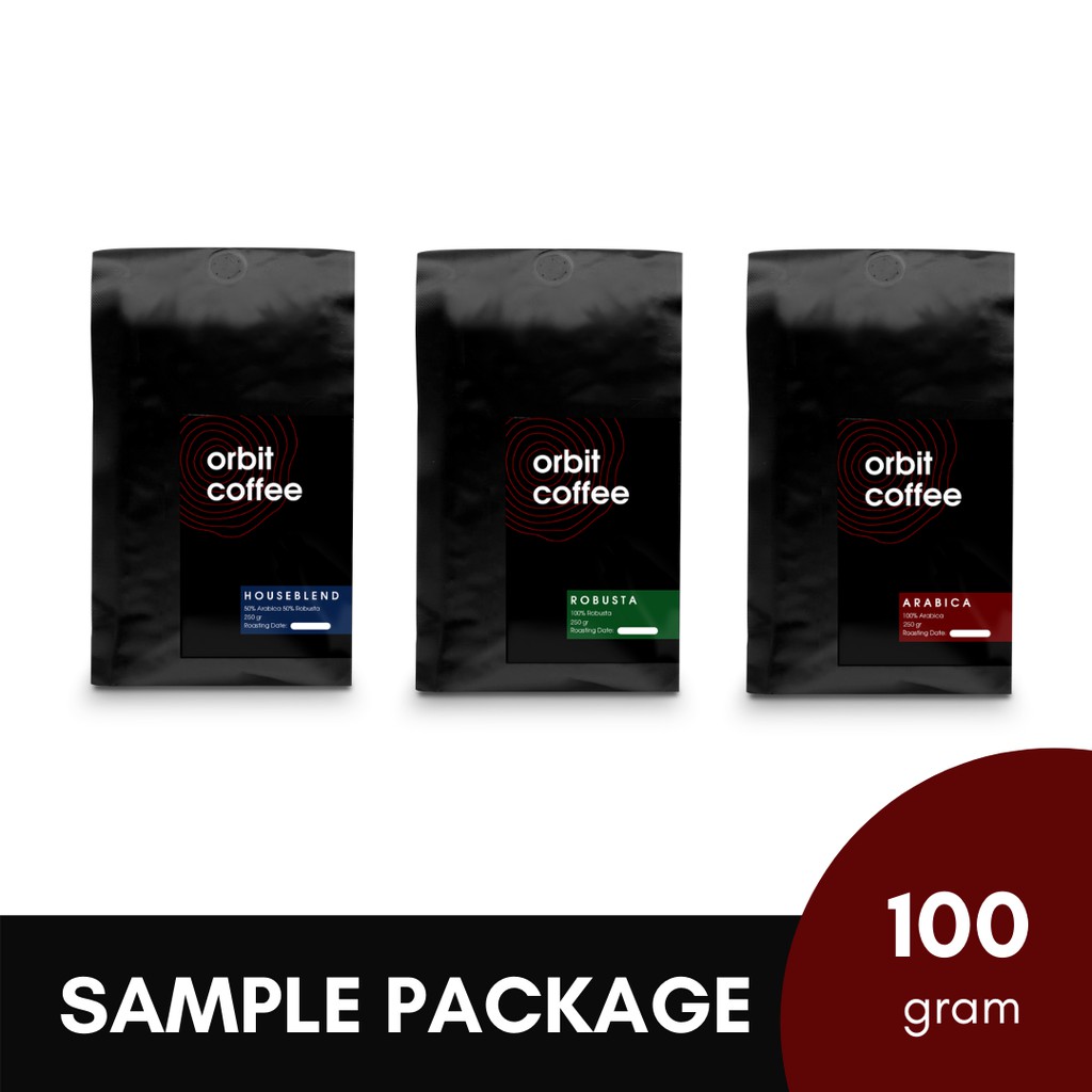 

ORBIT COFFEE SAMPLE PACKAGE @100 GRAM BIJI/BUBUK | ROBUSTA ARABIKA 300 GRAM