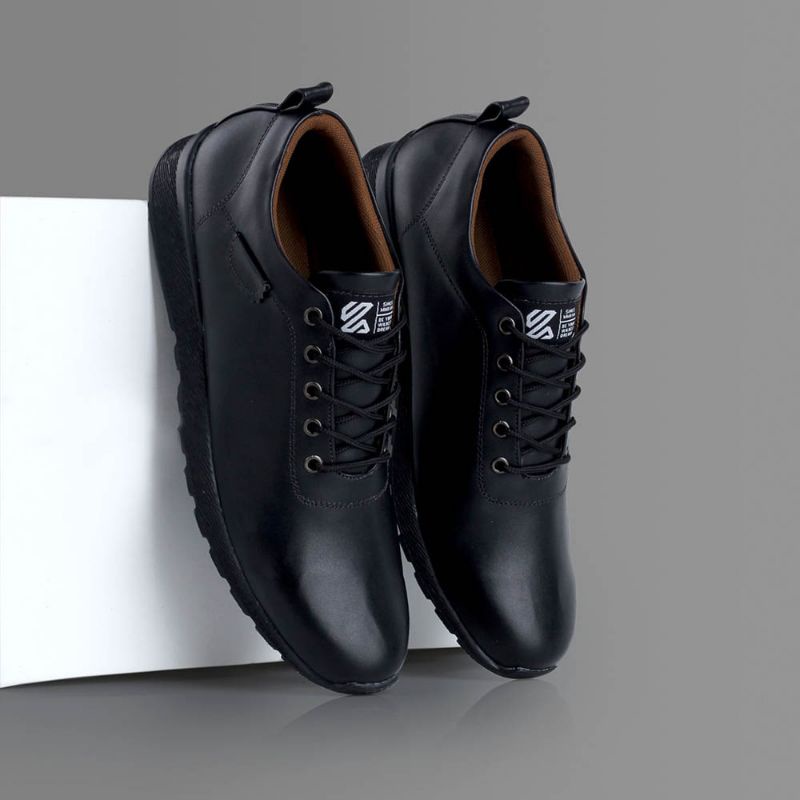 ORIGINAL - Sepatu Kasual Sneakers Pria Pantofel Kulit Semi Formal Oxford FULL BLACK Terbaru | Sepatu Distro | Mils Premium Exclusive | Sepatu Series Street Casual Sepatu Kerja Kantor