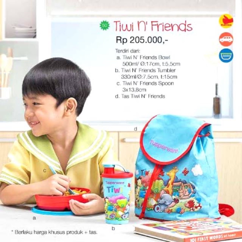 Tupperware Tiwi n Friends set / Tas bekal anak sekolah tupperware