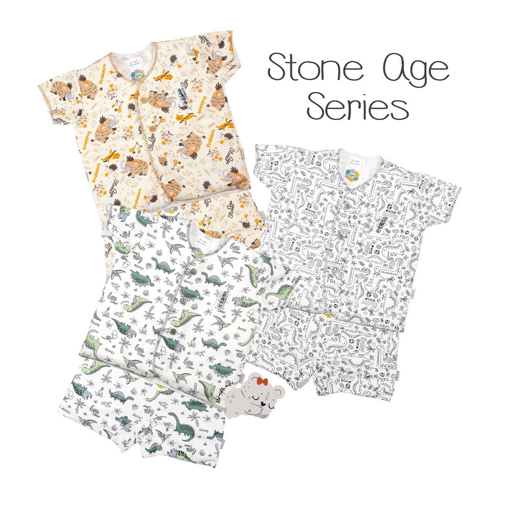 Nova Setelan Baju Pendek Celana Pendek Newborn Stone Age Series 0 - 3 Bulan (Dino gray abu brown cok