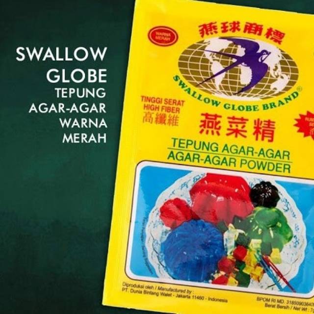 Agar Agar Swallow Globe Warna Putih  Merah Hijau Coklat dan Agar Agar Bola Dunia Plain 7 Gram