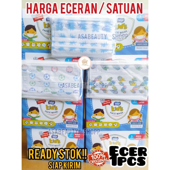 Sensi KIDS Mask 3 Ply HEADLOOP HIJAB MOTIF ANAK isi 1pcs (grosir) | masker medis anak 3 lapis
