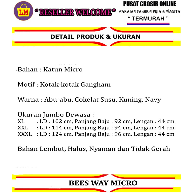 TERMURAH TERLARIS [ COD &amp; Gratis Ongkir ] Baju Atasan Blouse Wanita JUMBO TUNIK BEES WAY MICRO Motif Kotak LMS 24344 24347 24350