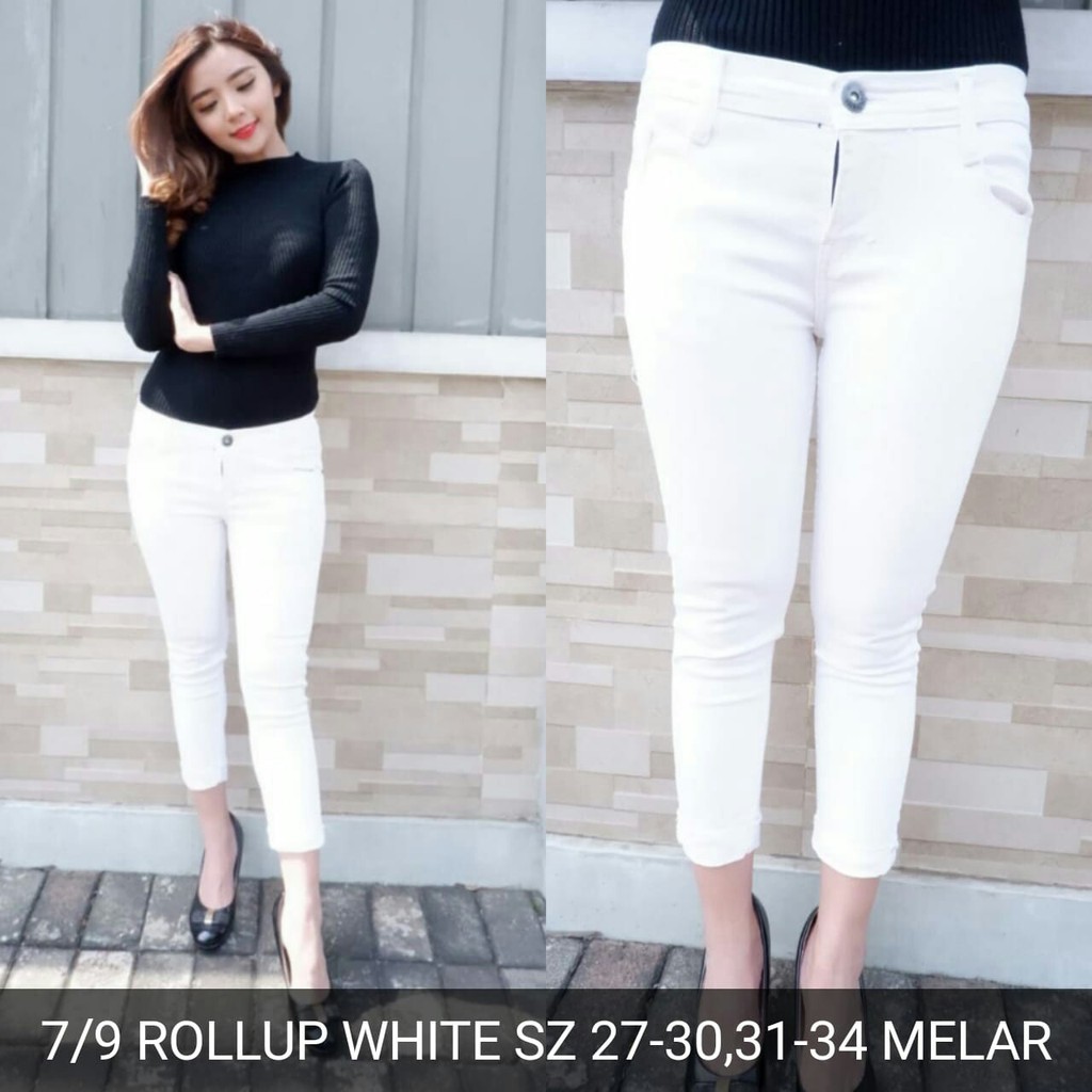 CELANA WANITA 7/9 ROLLUP WHITE JEANS