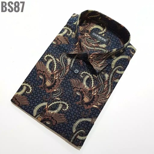 Kemeja Batik Pria Lengan Pendek Bs87 Katun Motif Modern Dixmont Semi Slimfit