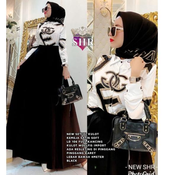 (STOK TERBARU) COD NEW READY SET ROK & SET KULOT BAHAN SATIN MIX WOLFIS IMPORT LD 106-108  ORI BY SH