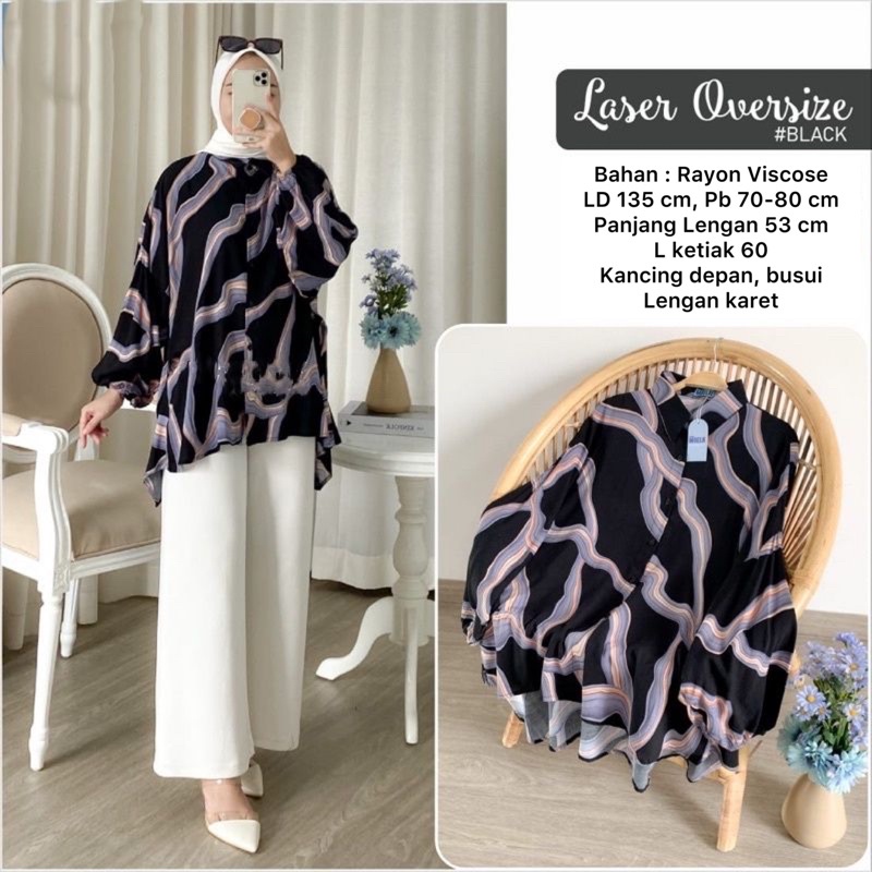 MONOCHROME OVERSIZE BLOUSE MOTIF - ATASAN RAYON FULL KANCING JUMBO / ATASAN RAYON KOMBINASI-LASER OVERSIZE HITAM
