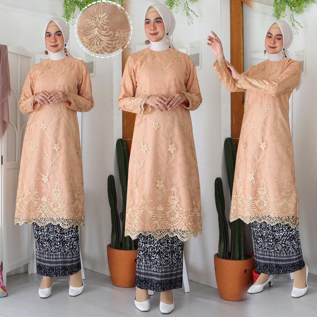 ATASAN TUNIK TILLE SONYA BORDIR MUTIARA GLITTER KEBAYA LONGDRESS MEWAH TULLE BRUKAT TERMURAH 8 WRN!