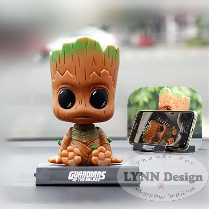 Groot Figure Pajangan Dashboard Mobil dan Hape Kepala Goyang/ Taruh Hape/ Guardian of Galaxy