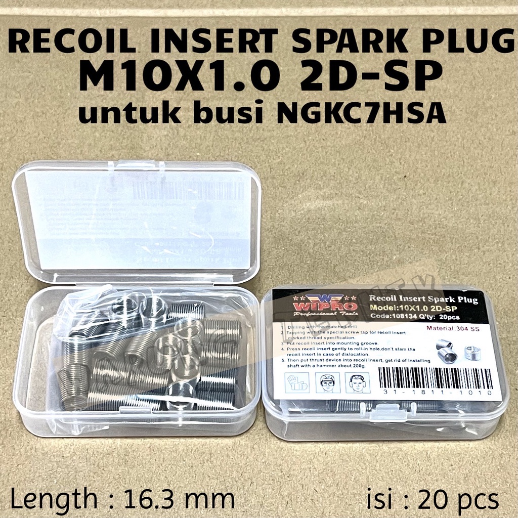 GRIP COIL WIRE THREAD INSERT RECOIL M10X1 2D-SP UNTUK BUSI NGKC7HSA